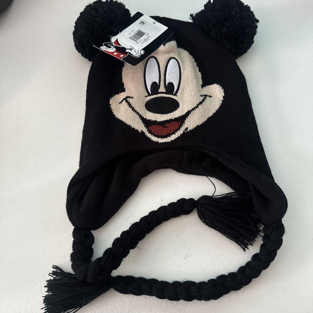 Disney Mickey Mouse Winter Hat With Pom Pom Ears One Size